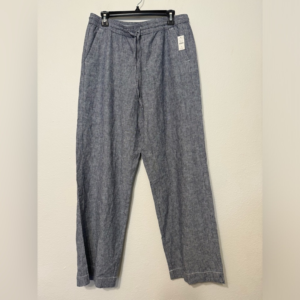 Talbots Linen Blend Striped Drawstring Wide Leg Waist Pants NEW